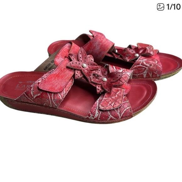 L'artiste Shoes - L'Artiste by Spring Step Karina Red Leather Slide Sandals. Size 41
